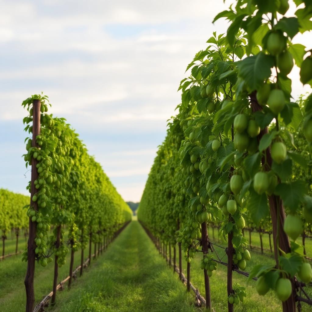 Rows of hops trellises